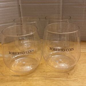 Roberto Coin plastic stemless reusable disposable wine glasses set of 4. Ea 10oz